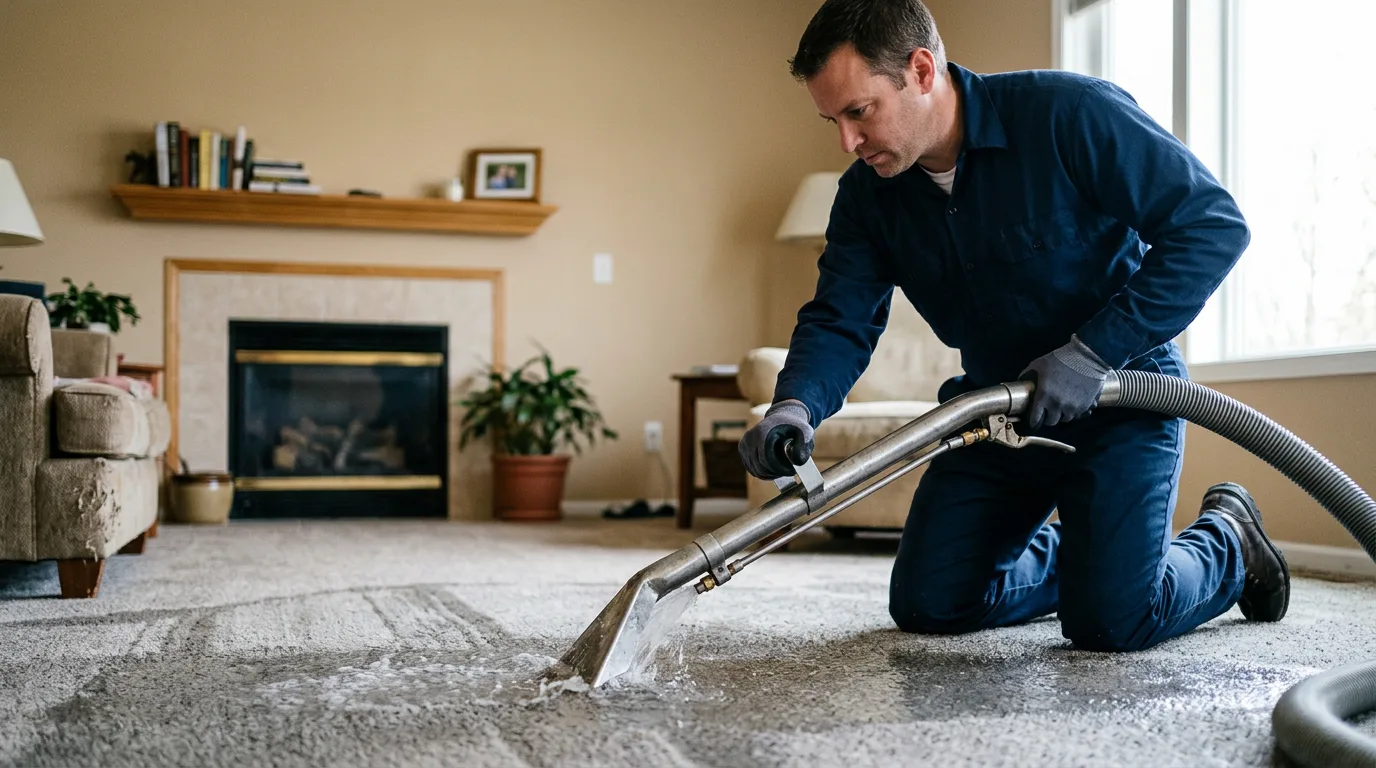 Water damage restoration technician working near Matawan, NJ